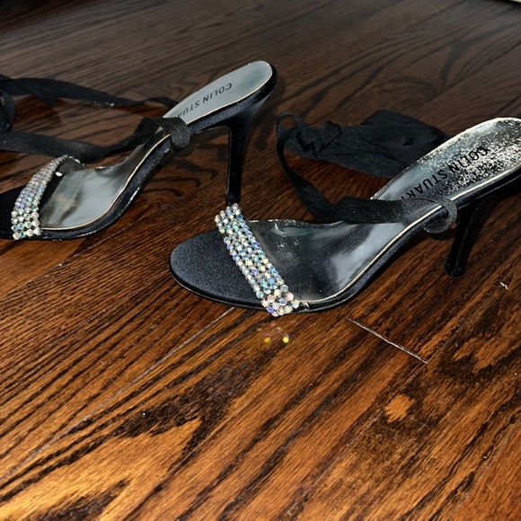 Colin Stuart open toe ankle wrap heels with rhinestone toe strap - Picture 2 of 3
